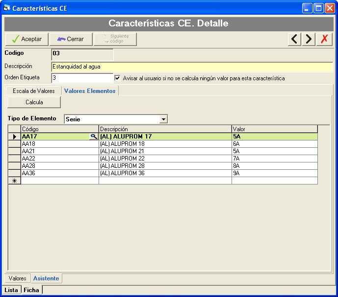 Configuración características CE