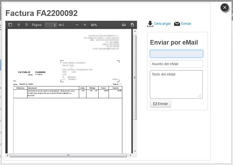 Impresión de Factura de cliente a PDF